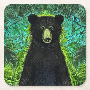 Porta-copo De Papel Quadrado Livro Negro Pequeno Urso Negro Divertido