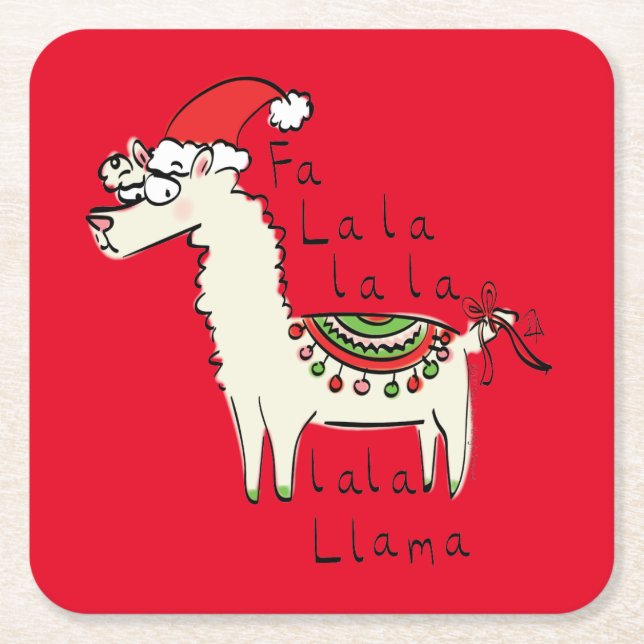 Porta-copo De Papel Quadrado Llama Christmas Kids é engraçado (Frente)