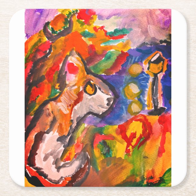 Porta-copo De Papel Quadrado Lobo de noite (Frente)