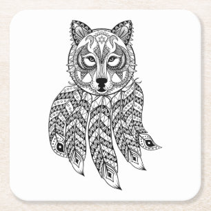Porta-copo De Papel Quadrado Lobo inspirado com Dreamcatcher