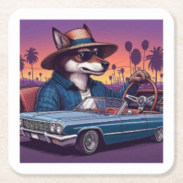 Porta-copo De Papel Quadrado Lobo Lowrider Wolfy