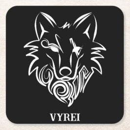 Porta-copo De Papel Quadrado Lobo Tribal Preto e Branco