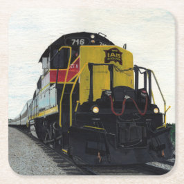 Porta-copo De Papel Quadrado Locomotiva do comboio na via férrea