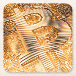 Porta-copo De Papel Quadrado Logotipo BTC Digital Cryptocurrency Dourado