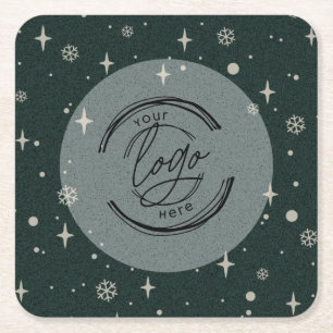 Porta-copo De Papel Quadrado Logotipo comercial de Feliz Natal Verde Floco de N