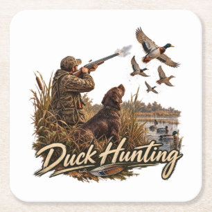 Porta-copo De Papel Quadrado Logotipo de Caça a Aves Aquáticas, Emblema de Pato