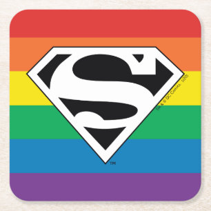 Porta-copo De Papel Quadrado Logotipo do Super-Homem Rainbow