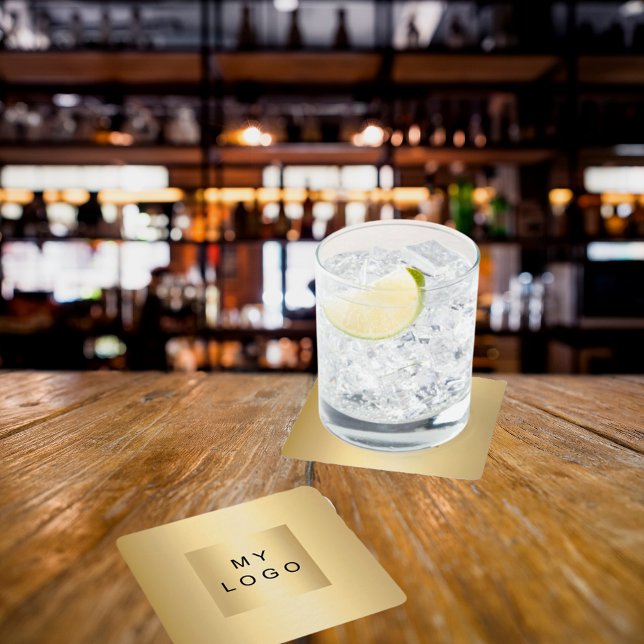 Porta-copo De Papel Quadrado logotipo Dourado para empresas (Criador carregado)