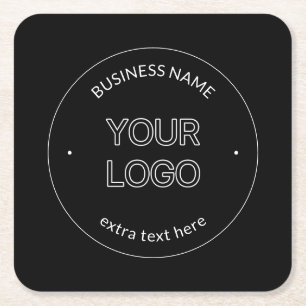 Porta-copo De Papel Quadrado Logotipo Editável e Nome da Empresa Preto