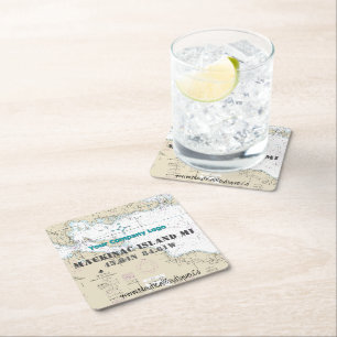 Porta-copo De Papel Quadrado Logotipo Náutico Latitude Longitude Mackinac Islan