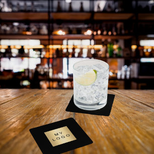 Porta-copo De Papel Quadrado Logotipo preto para empresas