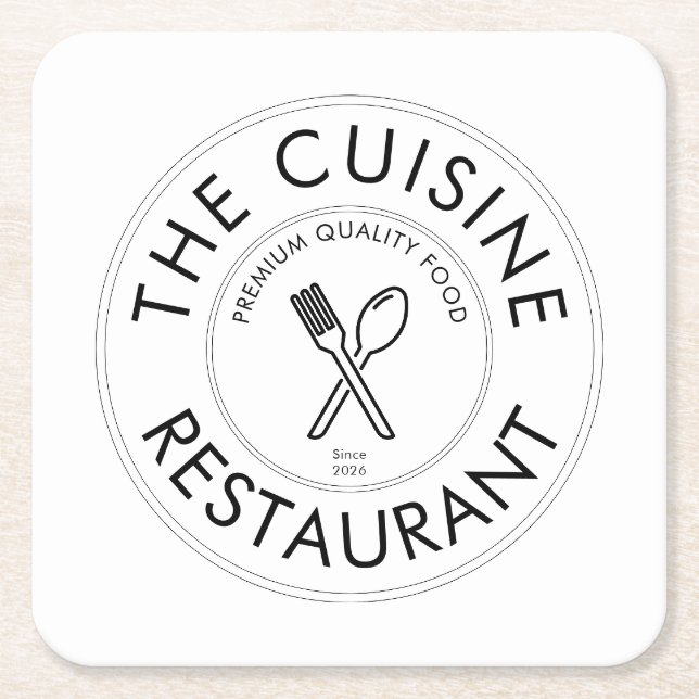 Porta-copo De Papel Quadrado Logotipo Quadrado Moderno de Restaurante Personali (Frente)