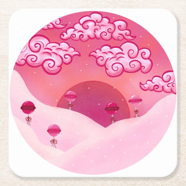 Porta-copo De Papel Quadrado Lolipps e nuvens bonito (Frente)