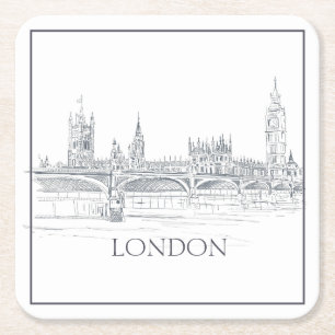 Porta-copo De Papel Quadrado London Bridge Big Ben London Skyline Drawing