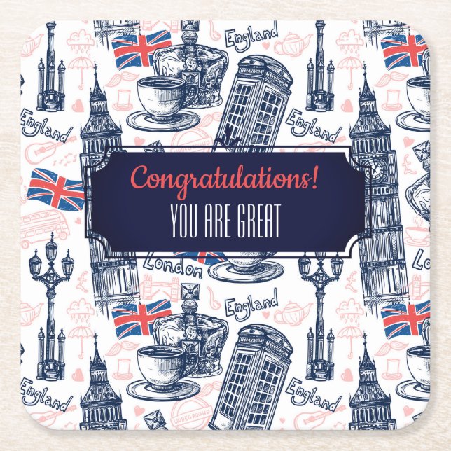 Porta-copo De Papel Quadrado Londres, Inglaterra (Frente)