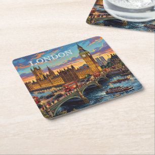 Porta-copo De Papel Quadrado Londres Inglaterra Viagem Arte Vintage