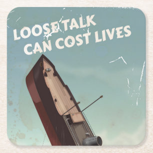 Porta-copo De Papel Quadrado Loose Talk Cost Lives WW2 Poster