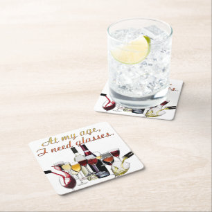 Porta-copo De Papel Quadrado Louça para vinho da SlipperyJoe com trocadilho atr