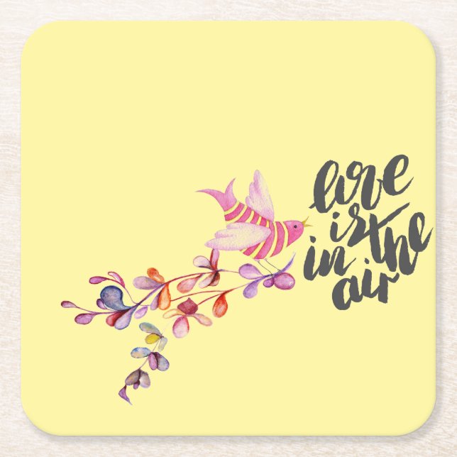 Porta-copo De Papel Quadrado Love Branch Bird (Frente)