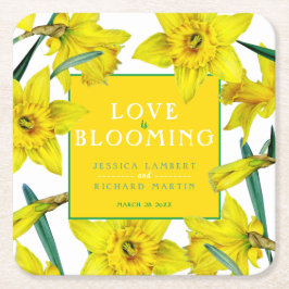 Porta-copo De Papel Quadrado Love is blooming watercolor yellow spring wedding