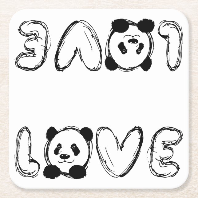 Porta-copo De Papel Quadrado Love Panda (Frente)
