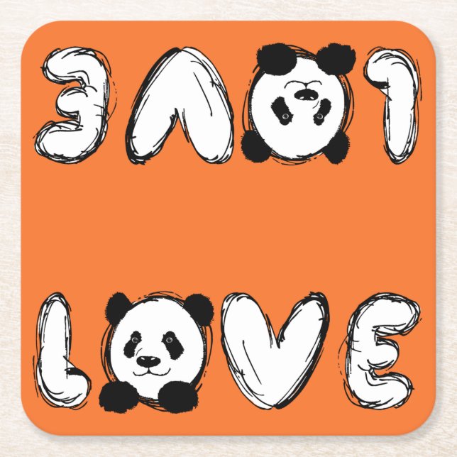 Porta-copo De Papel Quadrado Love Panda (Frente)