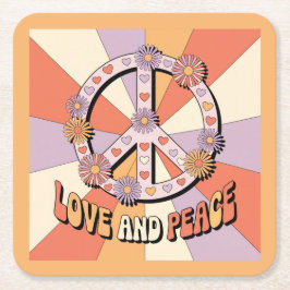 Porta-copo De Papel Quadrado  Love Peace Sign Flowers 
