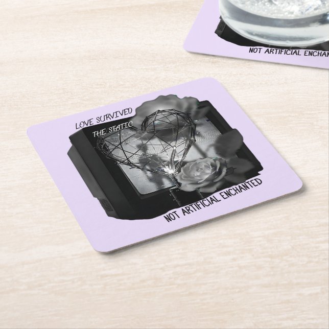 Porta-copo De Papel Quadrado Love Survived the Static (Inclinado)