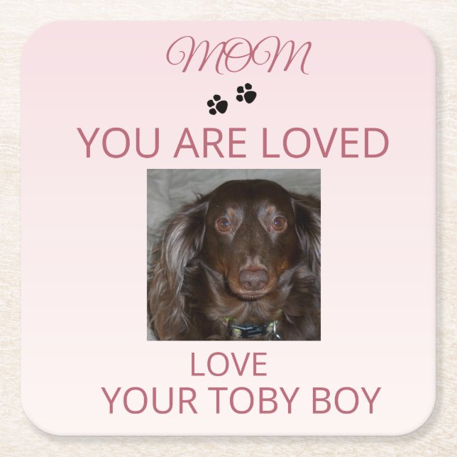Porta-copo De Papel Quadrado Loved Pet Photo Mom Keepsake (Frente)