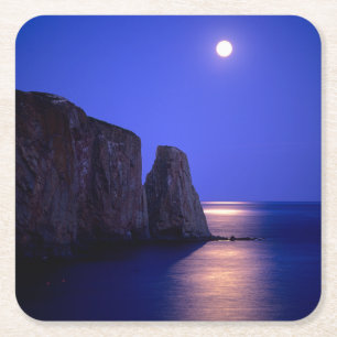 Porta-copo De Papel Quadrado Lua ao Crepúsculo Rocha Perce Costa Gaspe Quebec