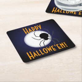 Porta-copo De Papel Quadrado Lua assustadora de Halloween feliz e aranha