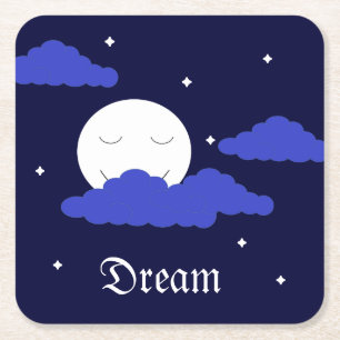 Porta-copo De Papel Quadrado Lua cheia à meia-noite e estrelas