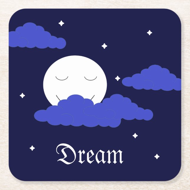 Porta-copo De Papel Quadrado Lua cheia à meia-noite e estrelas (Frente)