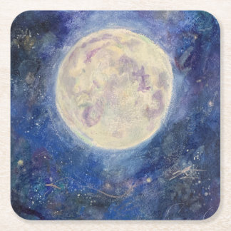 Porta-copo De Papel Quadrado Lua Cheia Noturna Céu Celestial Maureen Girard Uni
