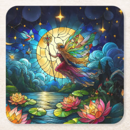 Porta-copo De Papel Quadrado Lua de Vidro Colorido Voo de Fada