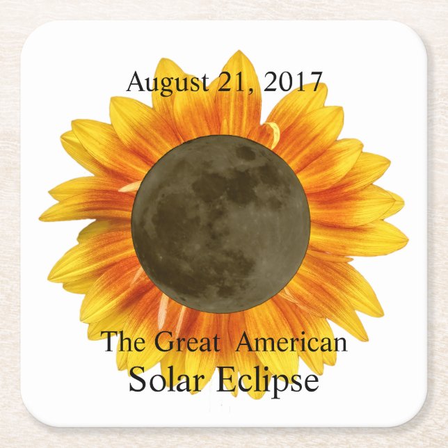 Porta-copo De Papel Quadrado Lua Solar Eclipse 2017 e girassol (Frente)