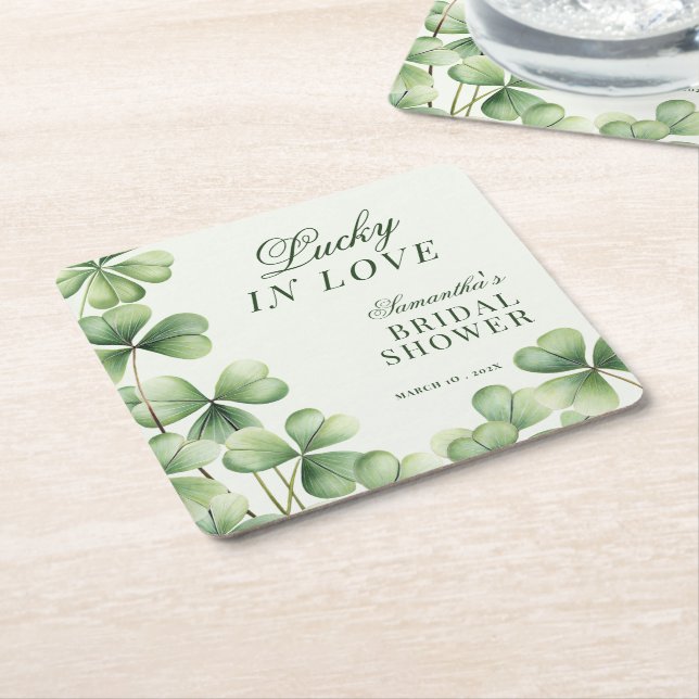 Porta-copo De Papel Quadrado Lucky in Love Green Shamrock Bridal Shower  (Inclinado)
