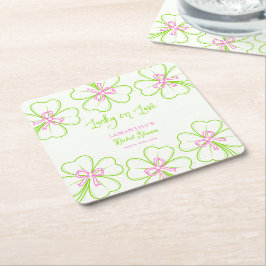 Porta-copo De Papel Quadrado Lucky in Love ShamrockPink Green  Bridal Shower 