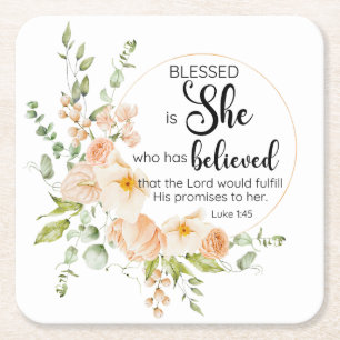 Porta-copo De Papel Quadrado Luke 1:45 Abençoada é Ela Primavera Laranja Flor