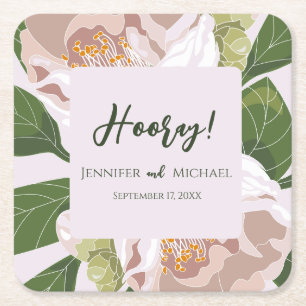 Porta-copo De Papel Quadrado Lush Flower e Greenery Elegant Wedes