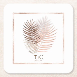 Porta-copo De Papel Quadrado Lush Palm Leaf Wedding Terra Cotta/White ID956