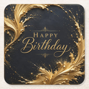 Porta-copo De Papel Quadrado Luxe Gold Splash Aniversário Elegância
