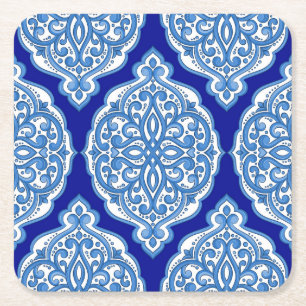 Porta-copo De Papel Quadrado Luxo branco-azul, ornamento turco.