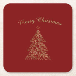 Porta-copo De Papel Quadrado Luxurious Red and Gold Personalized Christmas