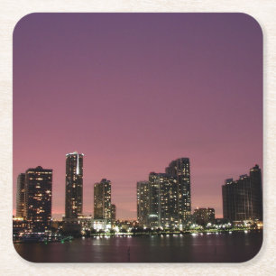 Porta-copo De Papel Quadrado Luz do por do sol sobre Miami após uma tempestade