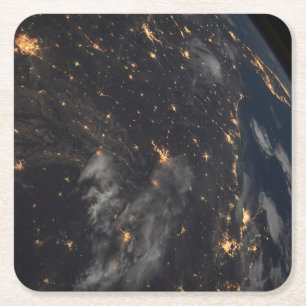 Porta-copo De Papel Quadrado Luzes Da Cidade À Noite No Planeta Terra