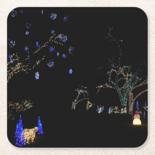 Porta-copo De Papel Quadrado Luzes de Natal Azuis e Brancas de Inverno