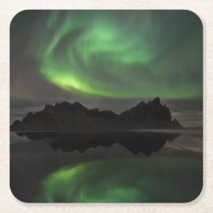 Porta-copo De Papel Quadrado Luzes do Norte Praia Vestrahorn Hofn, Islândia