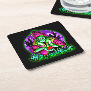 Porta-copo De Papel Quadrado Maçã de Chapéu Mágico de Bruxa Verde Spooky