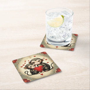 Porta-copo De Papel Quadrado Macaco Amor